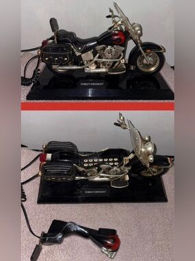 Harley-Davidson Black Motorcycle Phone with Red Flame Accents
